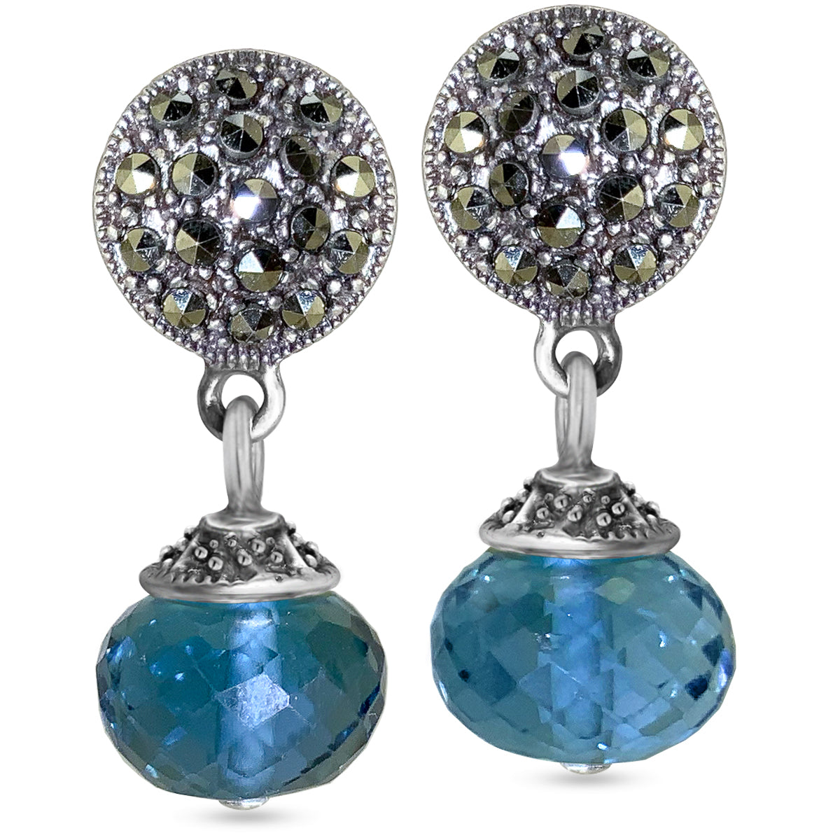 Blue Topaz & Marcasite Drop Earrings