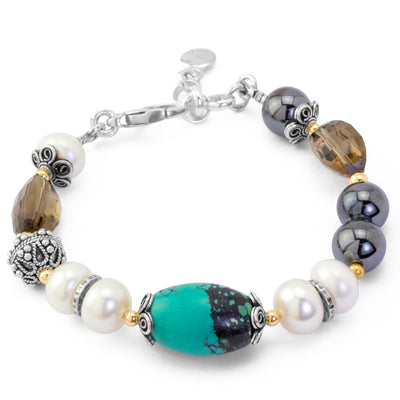 Impressionist Hematite, Turquoise and Pearl Bracelet