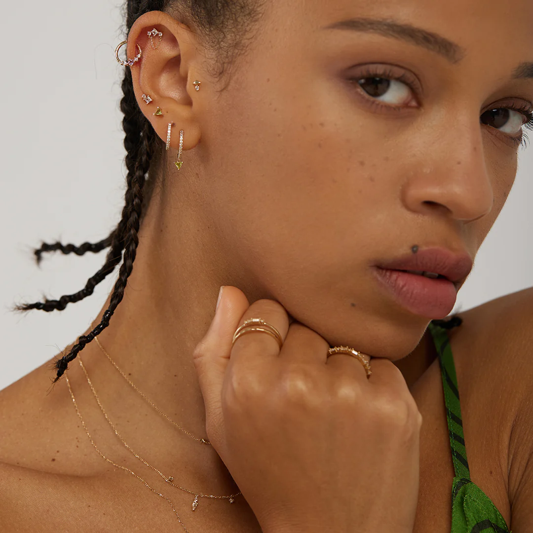 MIST | White Sapphire Drop Chain Threadless Flatback Earring