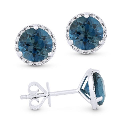 14K White Gold London Blue Diamond Stud Earrings