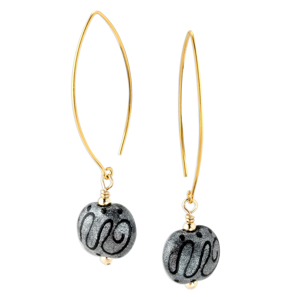 Metallic Grey and Black Lampwork Earrings-344005