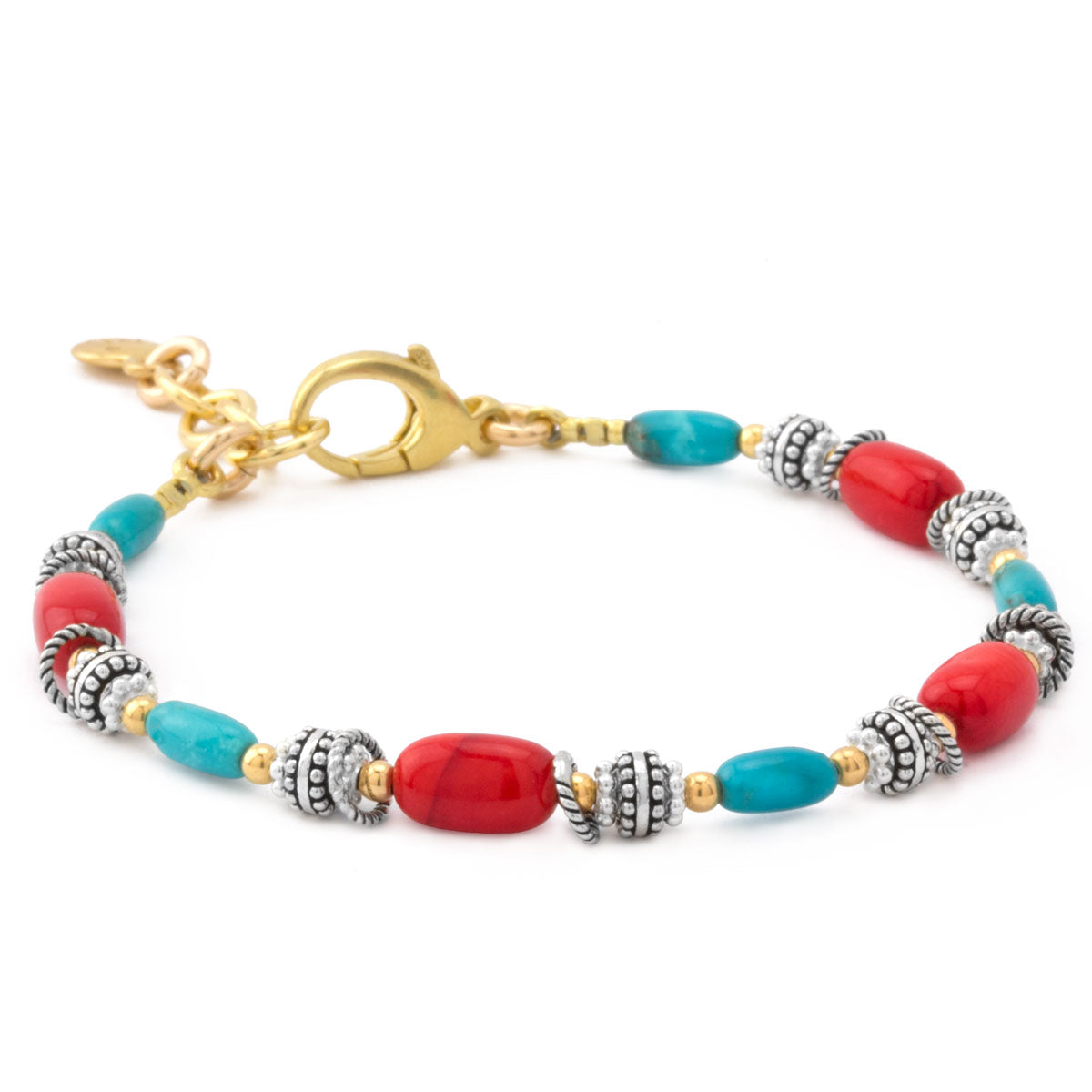 Turquoise and Red Coral Bracelet