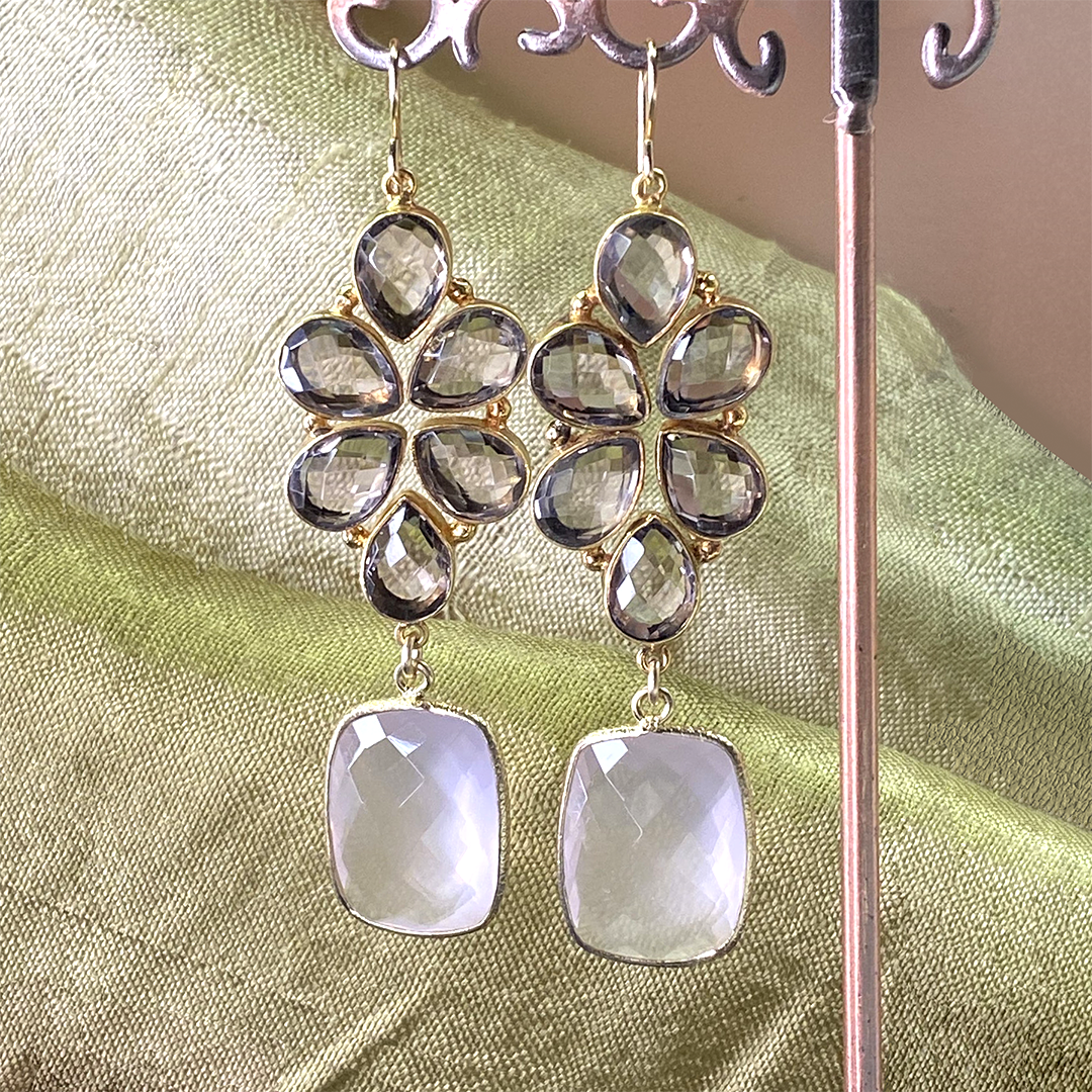 Floral Collection Smoky and Rose Quartz Earrings