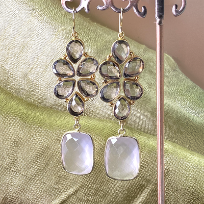 Floral Collection Smoky and Rose Quartz Earrings