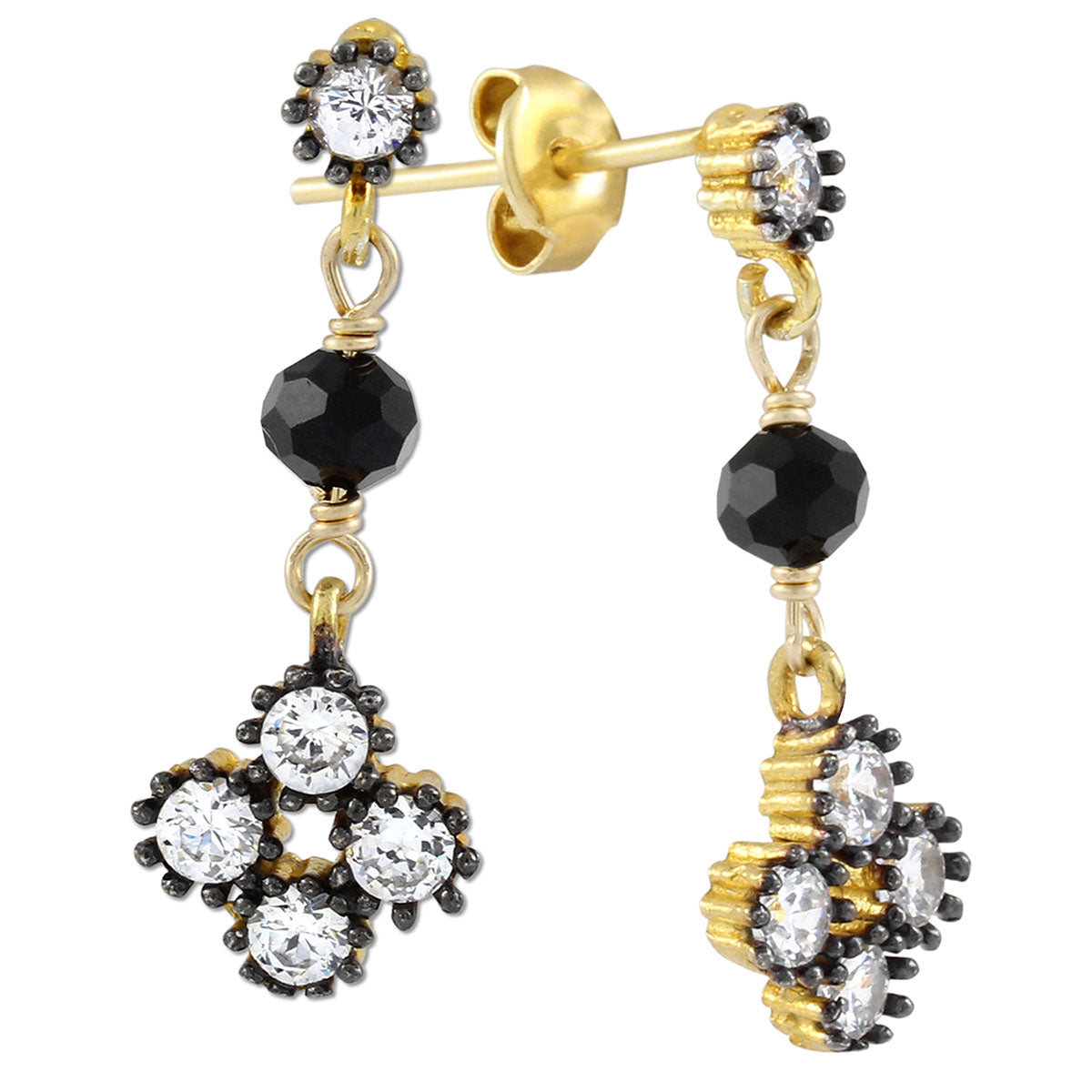 Black Onyx & White Topaz Earrings-210-500