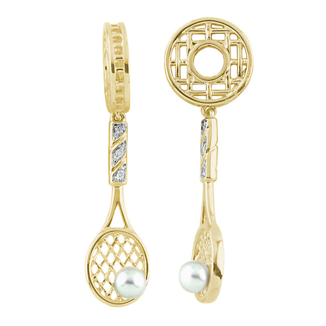 Storywheels Tennis Racket with Diamond & Pearl Dangle 14K Gold Wheel ONLY 4 AVAILABLE! 269087