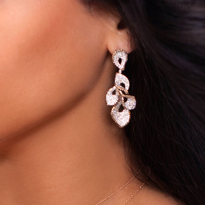 14K White Gold Diamond Petal  Earrings-340694