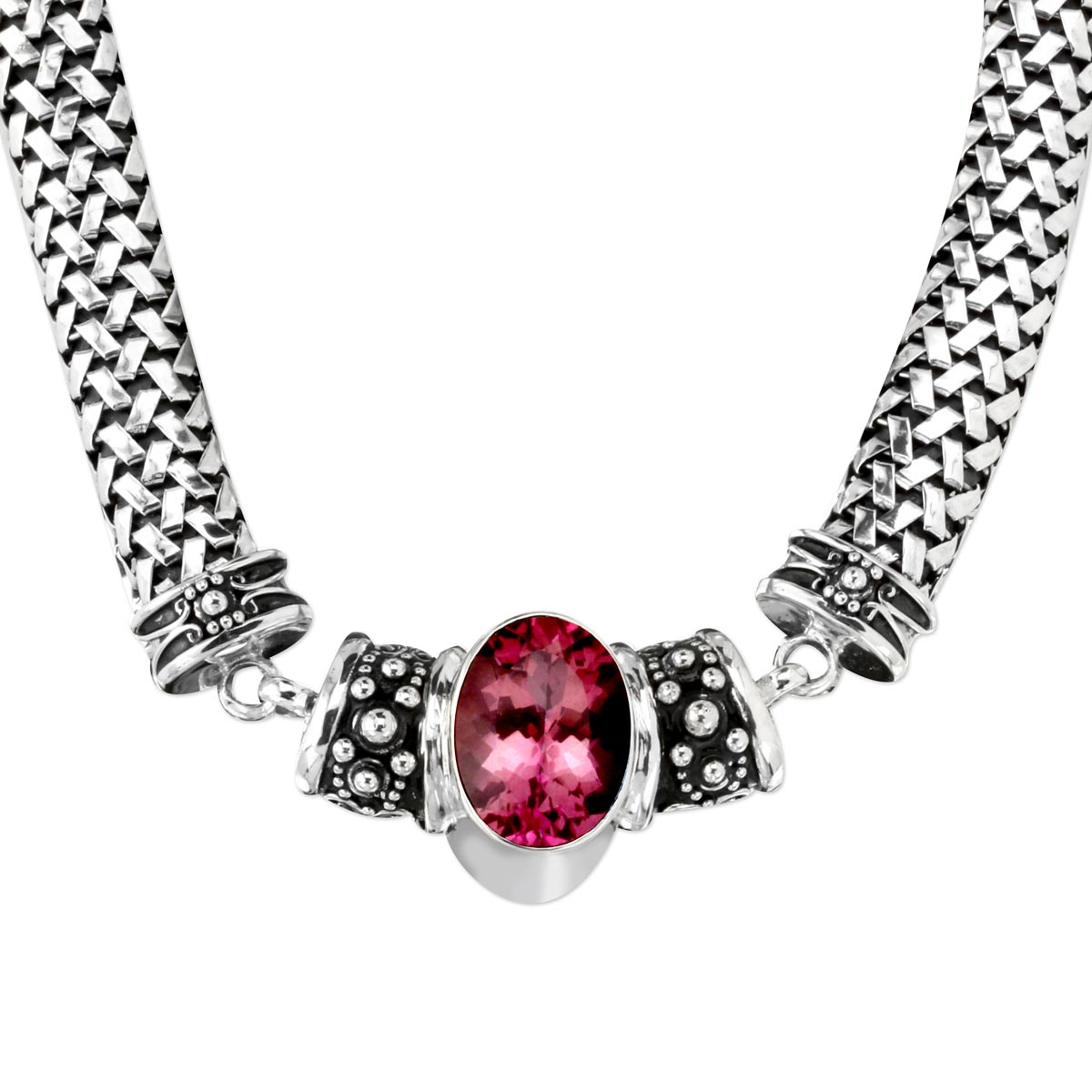Bali Sterling Silver Pink Quartz Necklace-342794