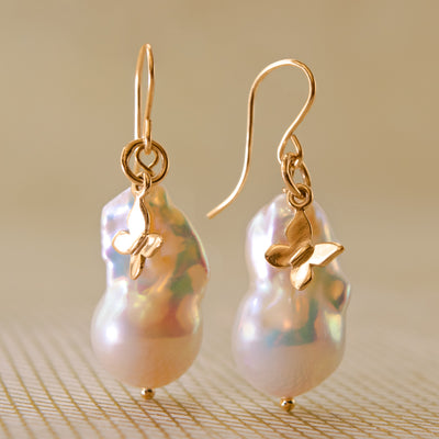 AAA Baroque Freshwater Pearl Butterfly Earrings