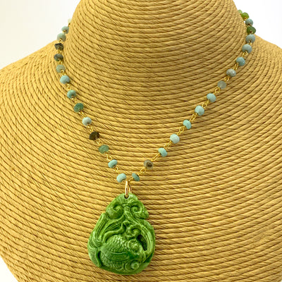 Carved Green Turquoise Necklace Pendant