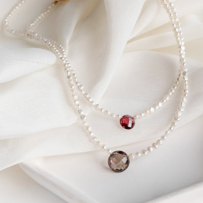 Coin Shaped Gemstone with Freshwater Keishi Pearl Necklace