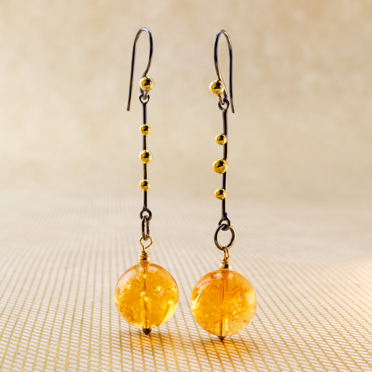 14mm Citrine on Black Rhodium & Bronze French Wire Earrings