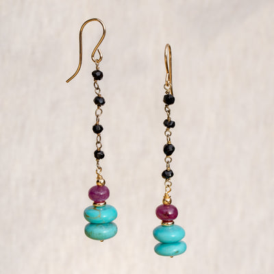 Sleeping Beauty Turquoise & Ruby Stick Earrings