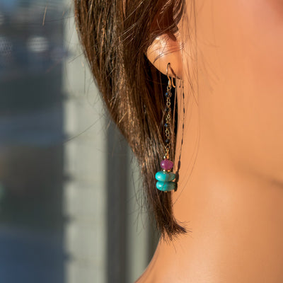 Sleeping Beauty Turquoise & Ruby Stick Earrings