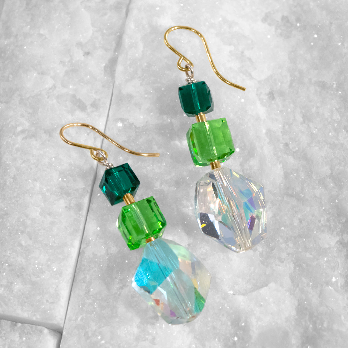 Green Crystal 14KTGF Earrings
