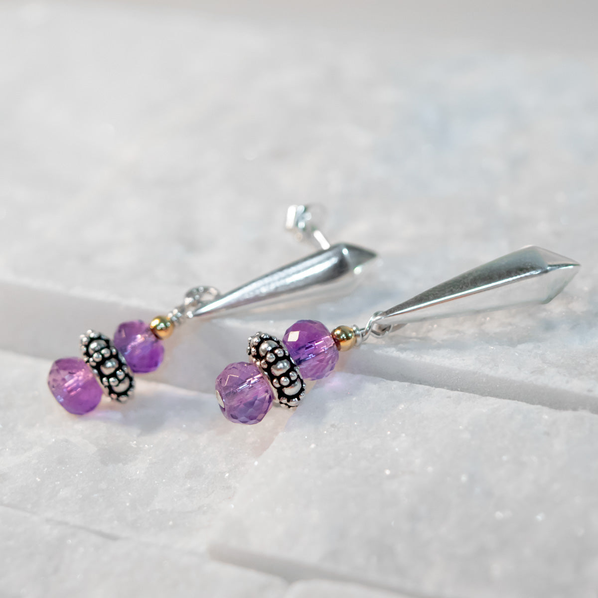 Amethyst Geometric Post Earrings