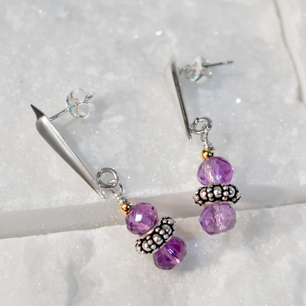 Amethyst Geometric Post Earrings