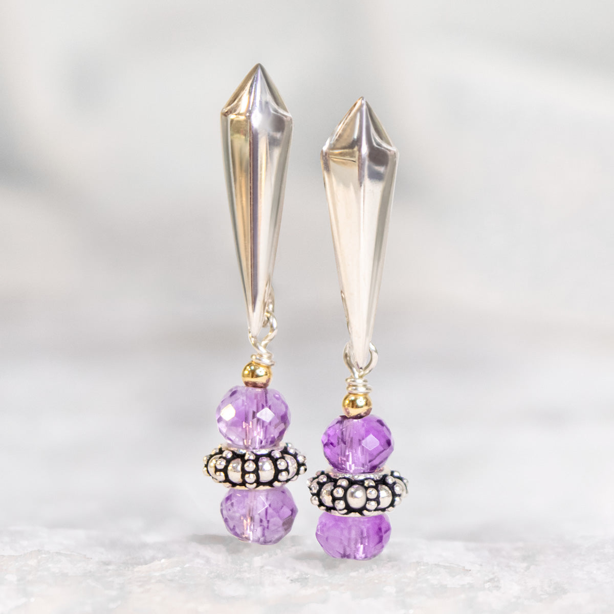 Amethyst Geometric Post Earrings
