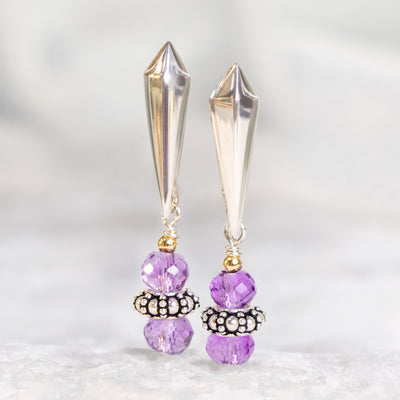 Amethyst Geometric Post Earrings