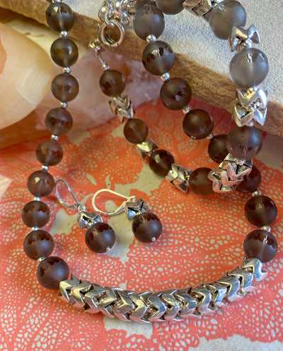 Frosted Carved Smoky Quartz Bracelet