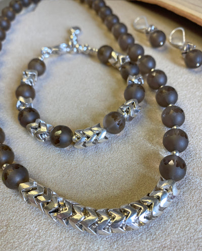 Frosted Carved Smoky Quartz Necklace