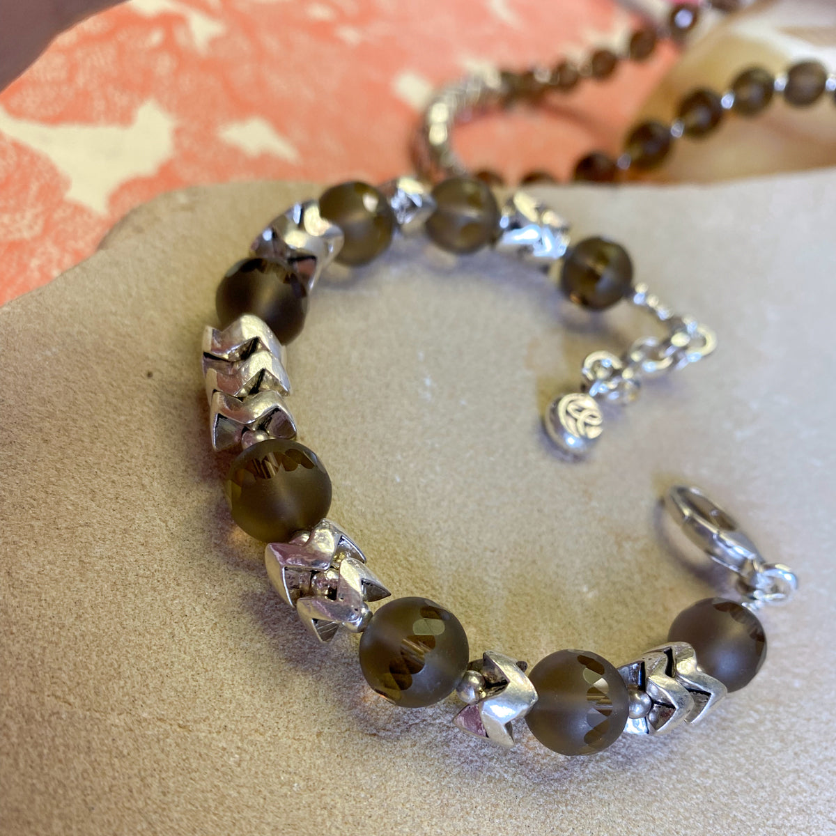 Frosted Carved Smoky Quartz Bracelet