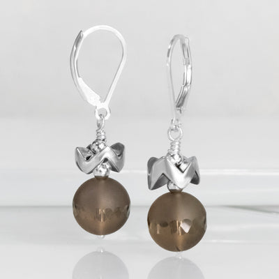 Frosted Carved Smoky Quartz Earrings