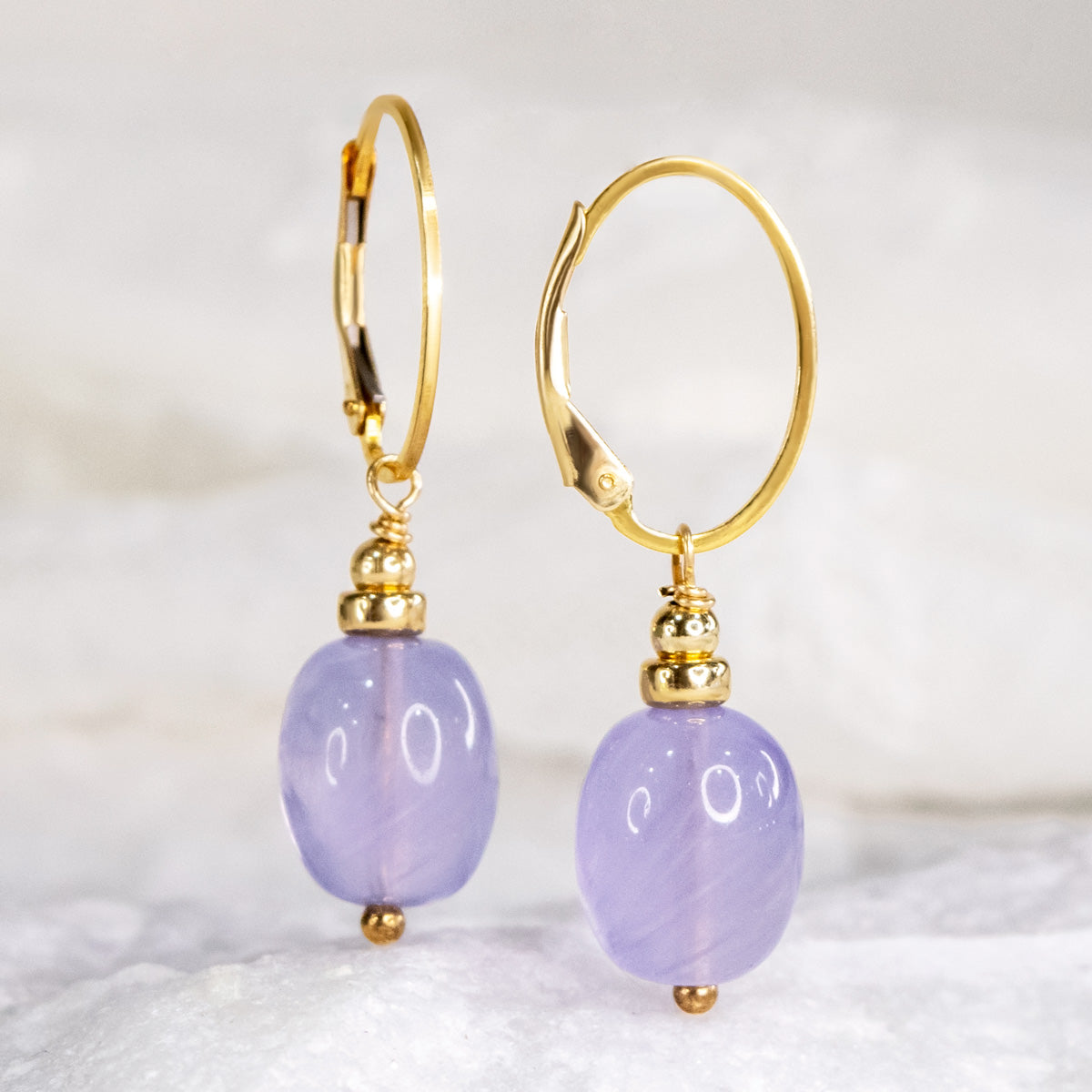 Lavender Chalcedony Leverback Earrings