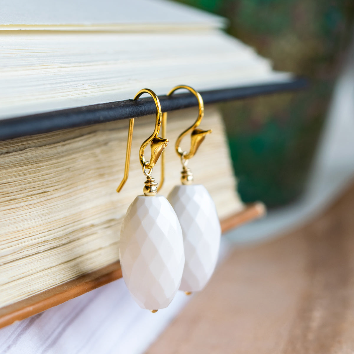 Faceted White Quartz Earrings