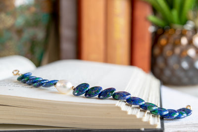 Azurite Coin Bracelet with Freshwater Pearl Bracelet