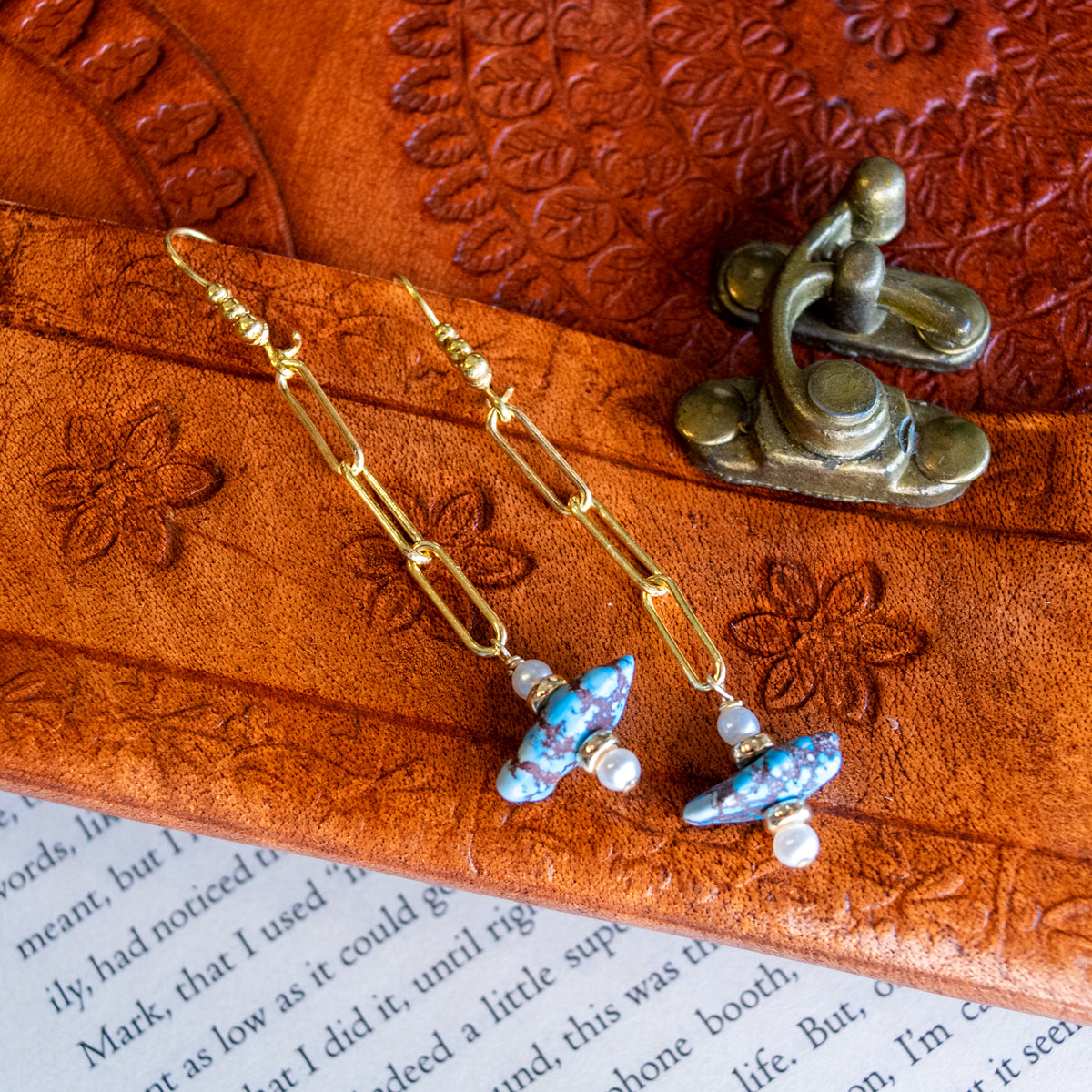 Golden Hills Turquoise Paperclip Chain Earrings