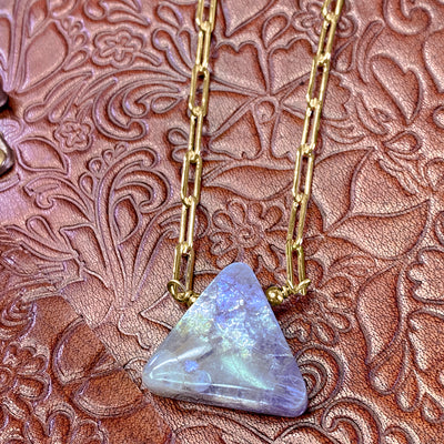 Lepidolite Triangle Pendant Necklace