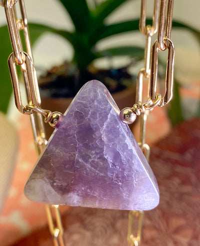 Lepidolite Triangle Pendant Necklace