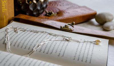 Adjustable Paperclip Chain Pearl Drop Necklace