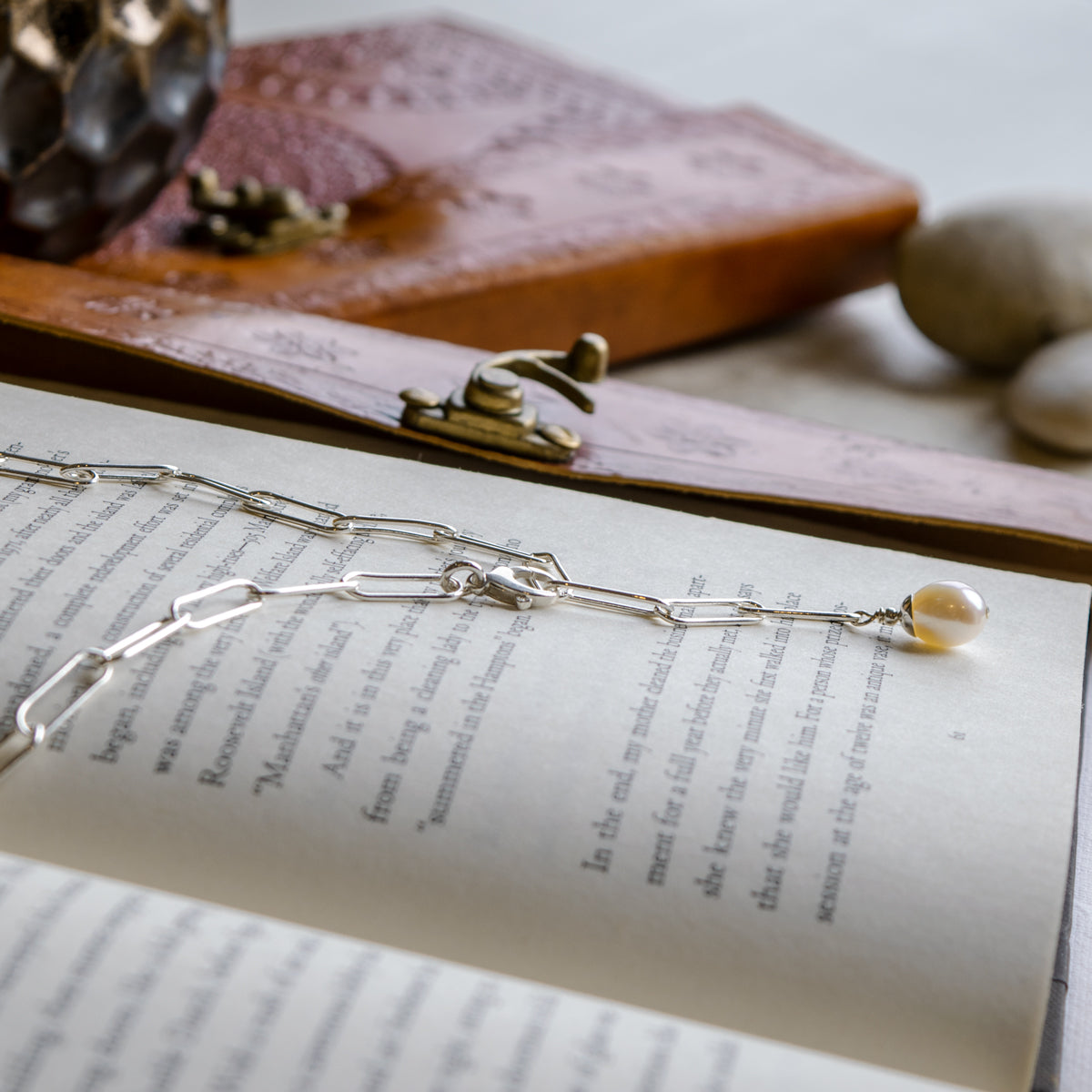 Adjustable Paperclip Chain Pearl Drop Necklace