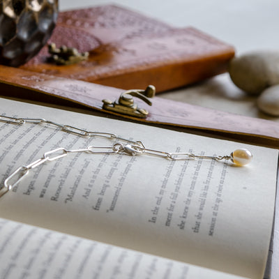 Adjustable Paperclip Chain Pearl Drop Necklace