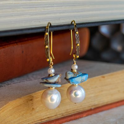 Golden Hill Turquoise & Ring Pearl Earrings