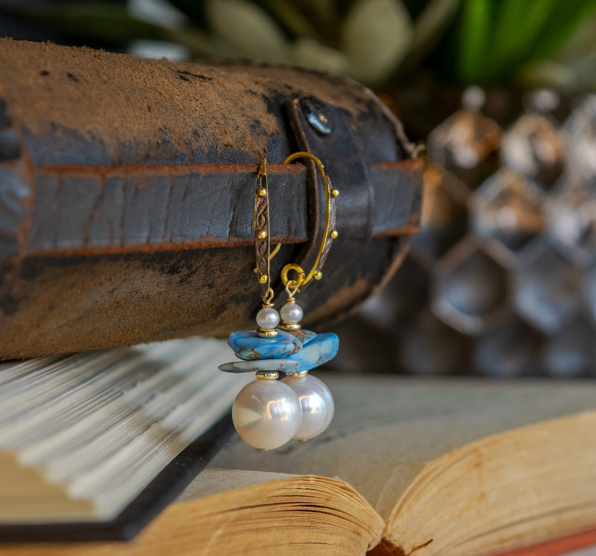 Golden Hill Turquoise & Ring Pearl Earrings