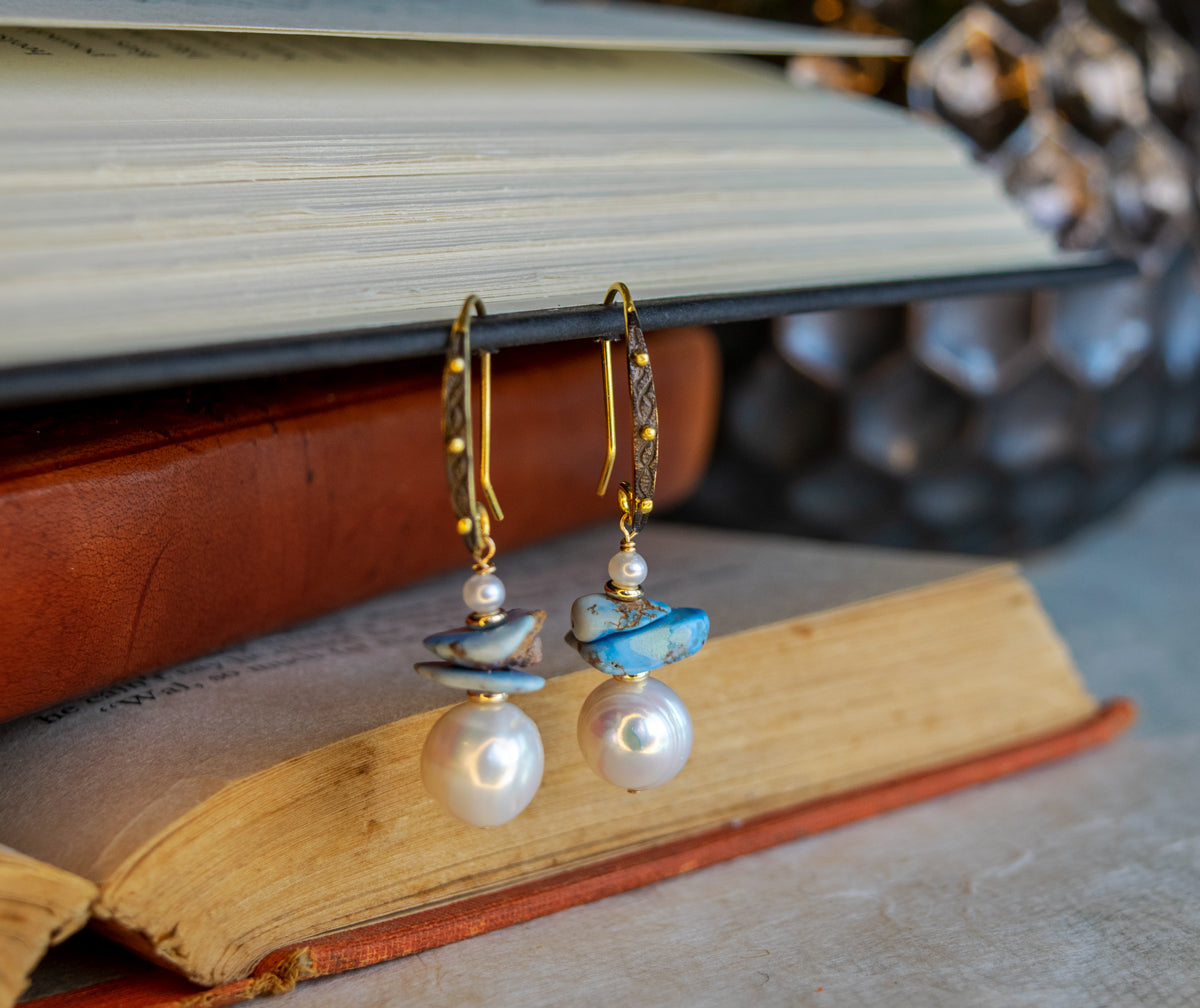 Golden Hill Turquoise & Ring Pearl Earrings