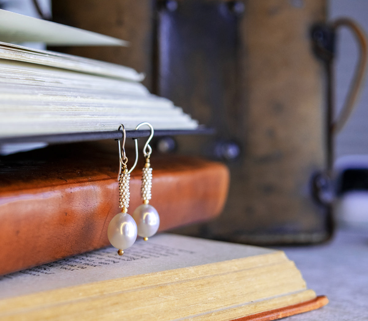Freshwater Pearl & Rhodium Caviar Earrings