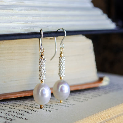Freshwater Pearl & Rhodium Caviar Earrings