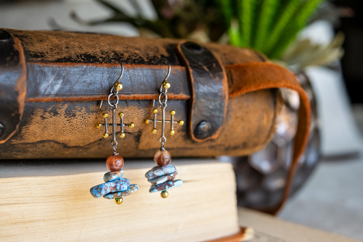 Natural Cat's Eye & Golden Hills Turquoise Earrings