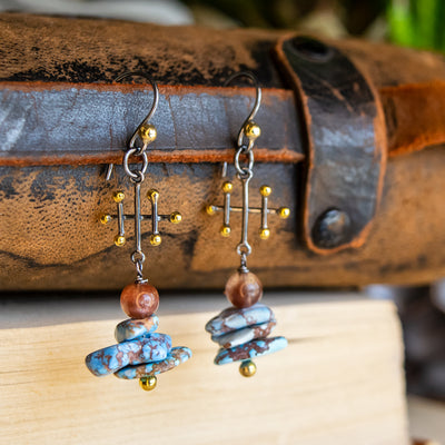 Natural Cat's Eye & Golden Hills Turquoise Earrings