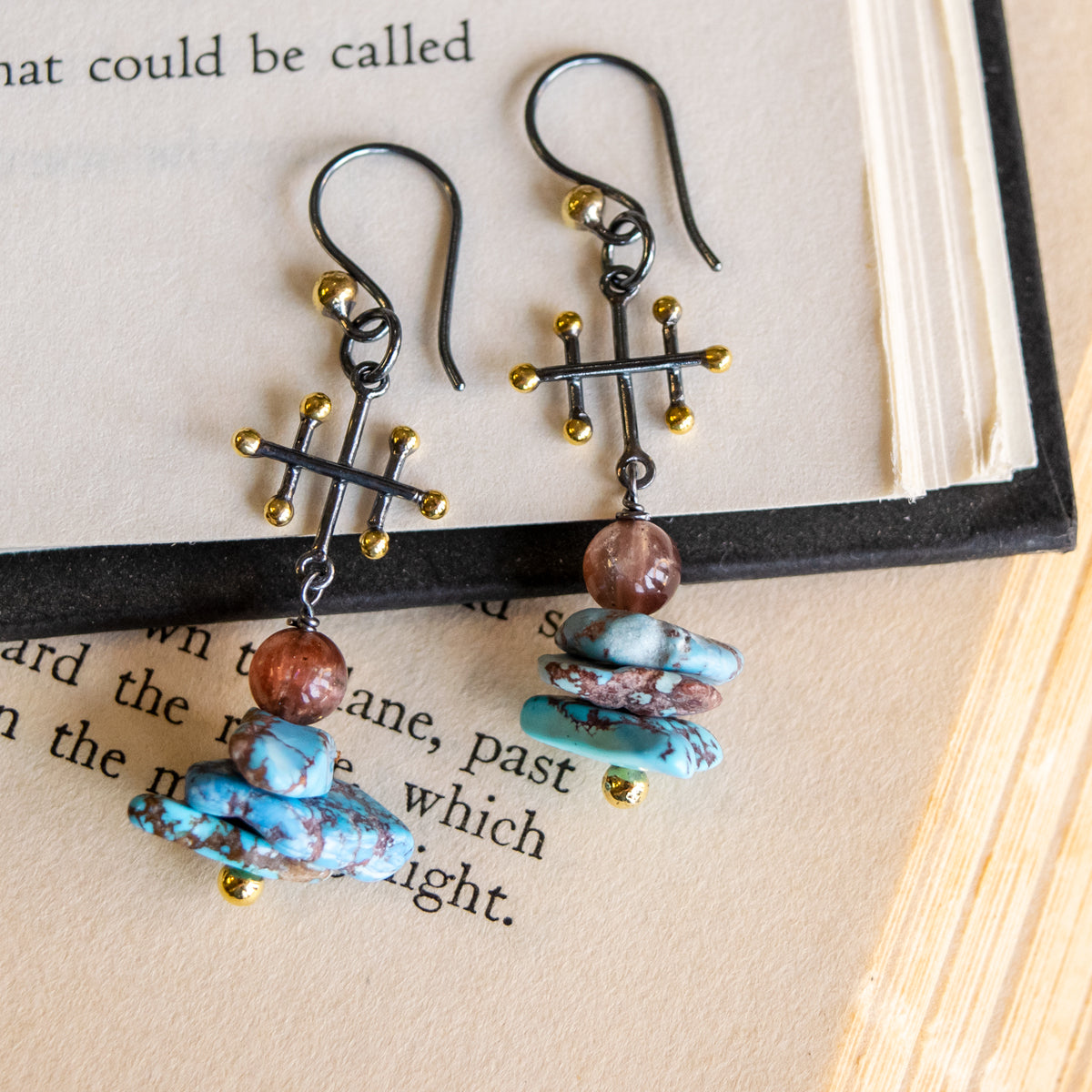 Natural Cat's Eye & Golden Hills Turquoise Earrings