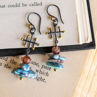Natural Cat's Eye & Golden Hills Turquoise Earrings