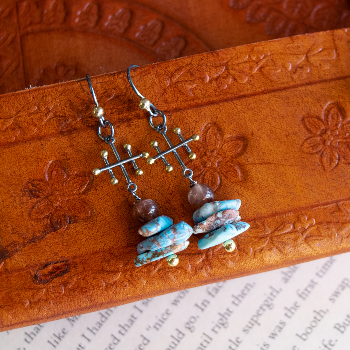 Natural Cat's Eye & Golden Hills Turquoise Earrings