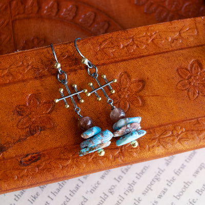 Natural Cat's Eye & Golden Hills Turquoise Earrings