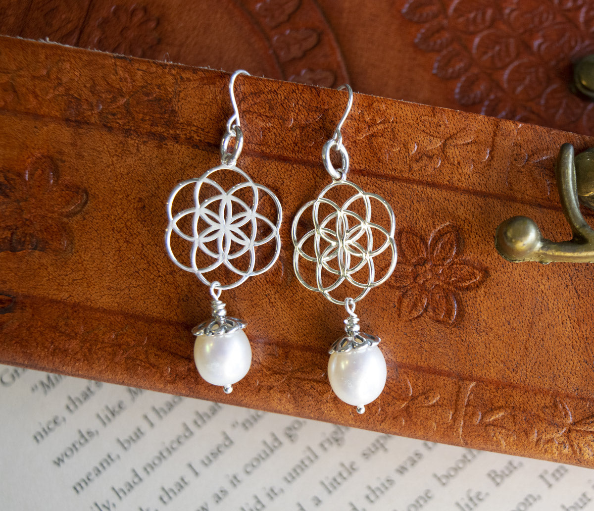 Flower of Life & Freshwater Pearl Earrings