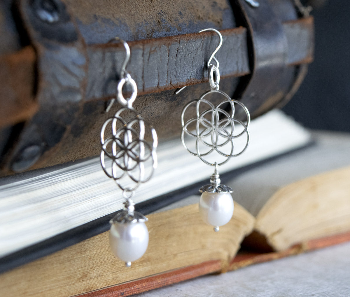 Flower of Life & Freshwater Pearl Earrings
