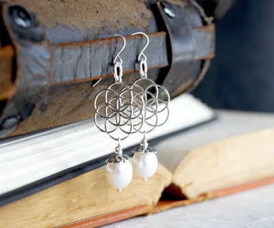 Flower of Life & Freshwater Pearl Earrings